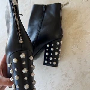 Pearled Heel Black Booties